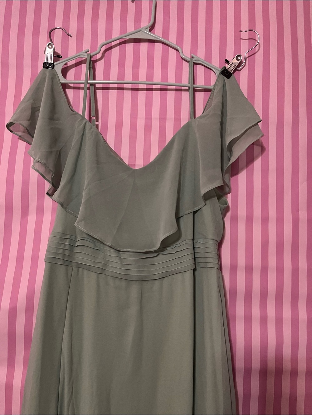 Amazon One-Shoulder Sage Green Ruffle Evening Dress